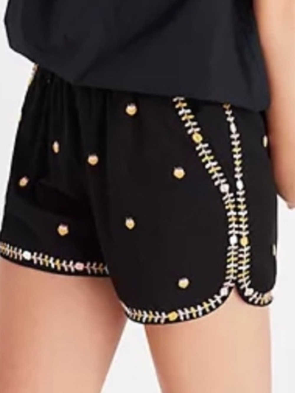 Madewell XS Shorts Boho Black Embroidered Floral Trim Athletic Shorts